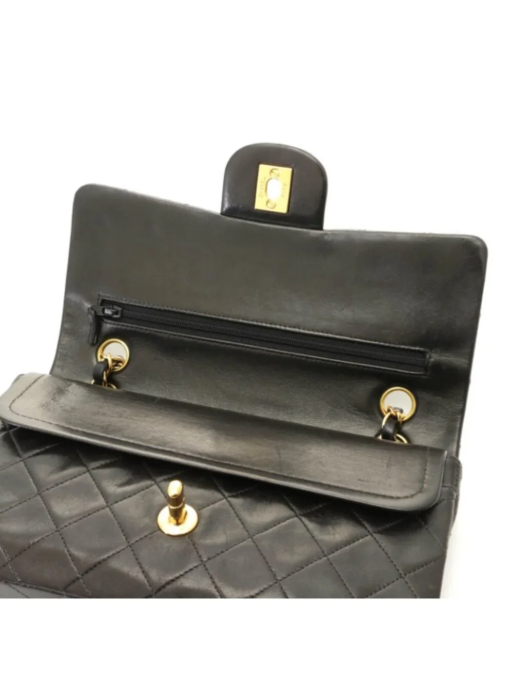 Chanel Quilted Double Flap Bag 23 Black Lambskin